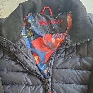 Robert Graham Black Quilted Jacket with Floral Lining